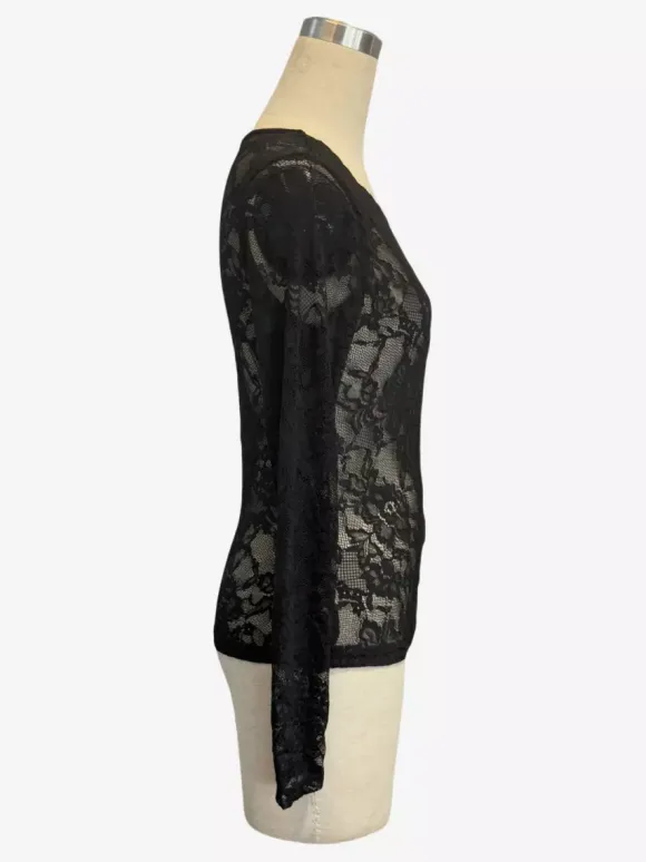 V Neck Scalloped Trim Floral Lace Long Sleeve Slim Fit Top For Women 2026