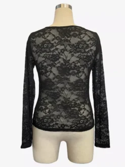 V Neck Scalloped Trim Floral Lace Long Sleeve Slim Fit Top For Women 2026