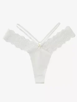 V Neck Thin Strap Lace Trim Thong Panty