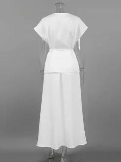 V Neck Wrap Top And High Waist Long Skirt Two Piece Set For Women 2026