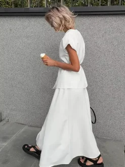 V Neck Wrap Top And High Waist Long Skirt Two Piece Set For Women 2026