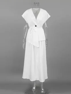 V Neck Wrap Top And High Waist Long Skirt Two Piece Set For Women 2026