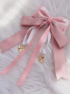 Wa Lolita Headdress Pink Sakura Pattern Bow Linen Cotton Blend Headwear Bows Flowers Lolita Hair Accessories