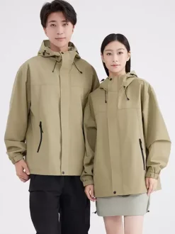 Waterproof Hiking Jacket Hooded Unisex Color Block Zip Coat