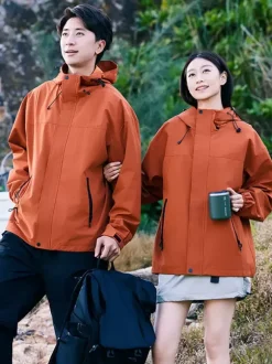 Waterproof Hiking Jacket Hooded Unisex Color Block Zip Coat