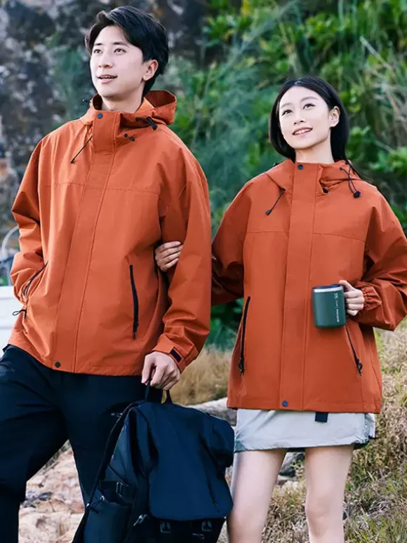 Waterproof Hiking Jacket Hooded Unisex Color Block Zip Coat