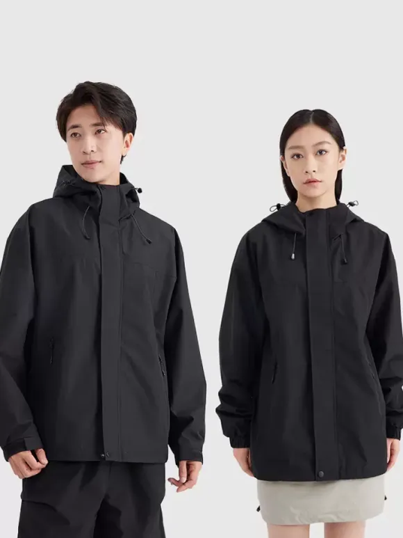 Waterproof Hiking Jacket Hooded Unisex Color Block Zip Coat