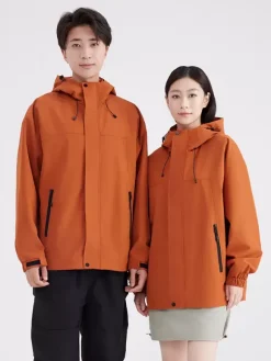 Waterproof Hiking Jacket Hooded Unisex Color Block Zip Coat
