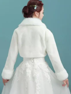 Wedding Bolero Jacket Ivory Collar Long Sleeve Faux Fur Bridal Winter Shawl