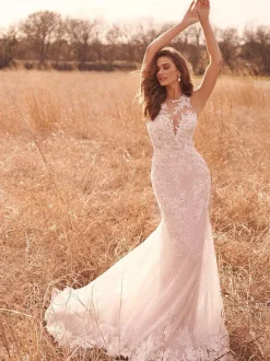 Wedding Bridal Gowns With Train Sleeveless Lace Jewel Neck Bridal Gowns Free Customization