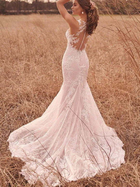 Wedding Bridal Gowns With Train Sleeveless Lace Jewel Neck Bridal Gowns Free Customization
