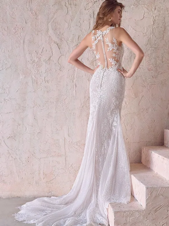 Wedding Bridal Gowns With Train Sleeveless Lace Jewel Neck Bridal Gowns Free Customization