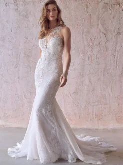 Wedding Bridal Gowns With Train Sleeveless Lace Jewel Neck Bridal Gowns Free Customization