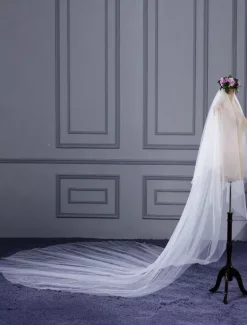 Wedding Cathedral Veil Cut Edge One Tier Waterfall Ivory Veil For Brides
