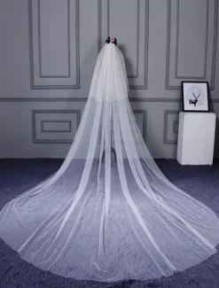 Wedding Cathedral Veil Cut Edge One Tier Waterfall Ivory Veil For Brides
