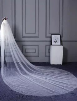 Wedding Cathedral Veil Cut Edge One Tier Waterfall Ivory Veil For Brides