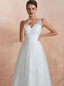 Wedding Dress 2026 A Line V Neck Sleeveless Floor Length Bridal Gowns With Train