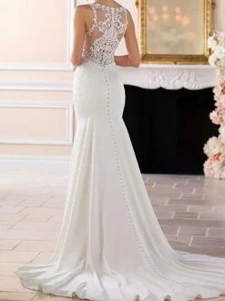 Wedding Dress 2026 Simple Mermaid Bateau Neck Sleeveless Lace Appliqued Traditional Bridal Dresses