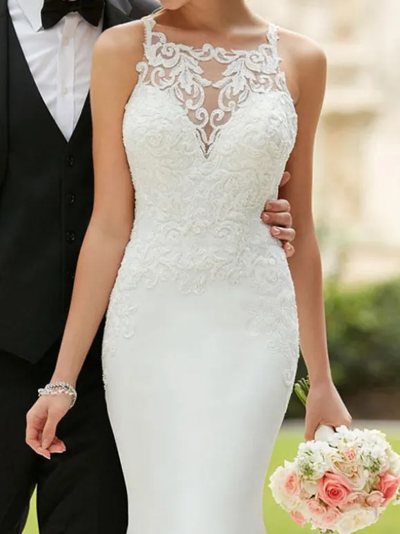 Wedding Dress 2026 Simple Mermaid Bateau Neck Sleeveless Lace Appliqued Traditional Bridal Dresses