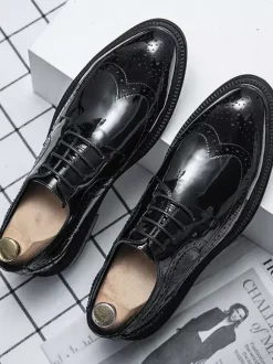 Wedding Dress Derby Formal Shoes For Men Round Toe Strap Adjustable Lace Up White Derby Shoes