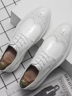 Wedding Dress Derby Formal Shoes For Men Round Toe Strap Adjustable Lace Up White Derby Shoes