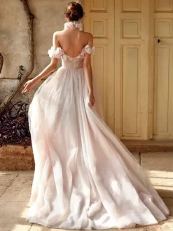 Wedding Dress V-Neck Sleeveless With Train Organza Bridal Gowns