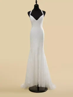 Wedding Dress V-Neck Sleeveless Natural Waist Cut Out With Train Bridal Mermaid Dress