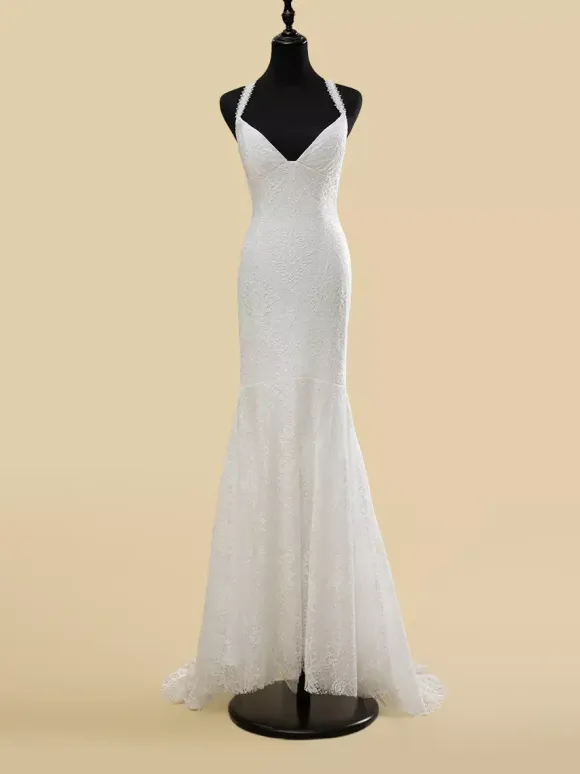 Wedding Dress V-Neck Sleeveless Natural Waist Cut Out With Train Bridal Mermaid Dress