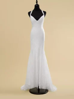 Wedding Dress V-Neck Sleeveless Natural Waist Cut Out With Train Bridal Mermaid Dress