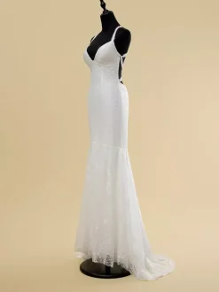 Wedding Dress V-Neck Sleeveless Natural Waist Cut Out With Train Bridal Mermaid Dress