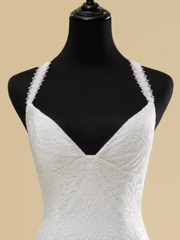 Wedding Dress V-Neck Sleeveless Natural Waist Cut Out With Train Bridal Mermaid Dress