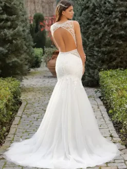 Wedding Dress With Train Sleeveless Cut Out V-Neck Bridal Gowns
