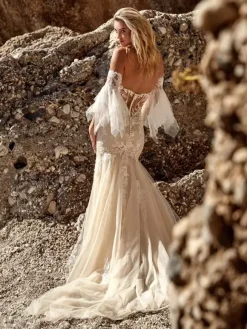 Wedding Dress With Train Half Sleeves Sequins Sweetheart Neck Bridal Mermaid Dress