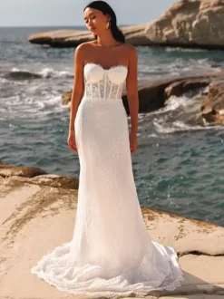 Wedding Dresses Floor-Length Sleeveless Lace Strapless Bridal Gowns