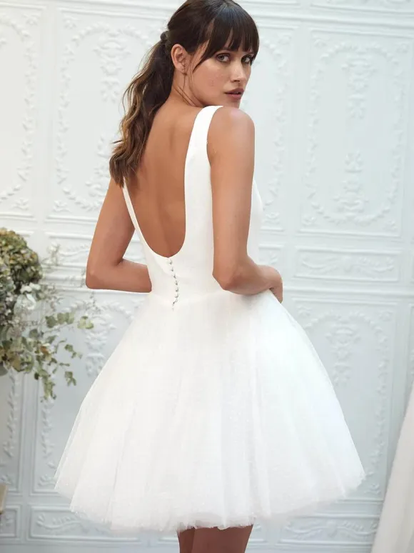 Wedding Dresses Jewel Neck Sleeveless A-Line Short Bridal Dresses