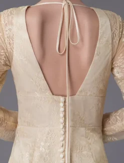 Wedding Dresses Lace V Neck Long Sleeve Backless Mermaid Bridal Gown With Train