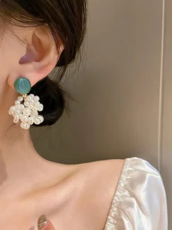 Wedding Earrings Rhinestone Girl's Rhinestone Pierced Bridal Jewelry