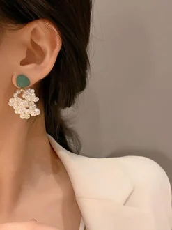 Wedding Earrings Rhinestone Girl's Rhinestone Pierced Bridal Jewelry