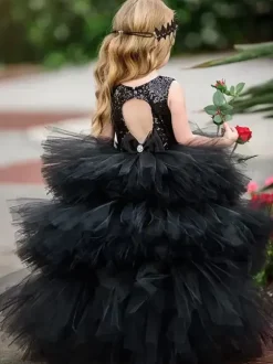 Wedding Flower Girl Dresses Special Occasion Dresses Black Sleeveless Tiered