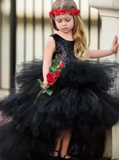 Wedding Flower Girl Dresses Special Occasion Dresses Black Sleeveless Tiered