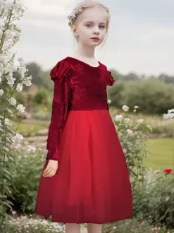 Wedding Flower Girl Dresses Special Occasion Dresses Pink Long Sleeves Ruffles