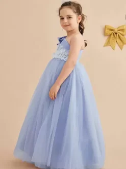 Wedding Flower Girl Dresses Special Occasion Dresses Baby Blue Sleeveless Bows