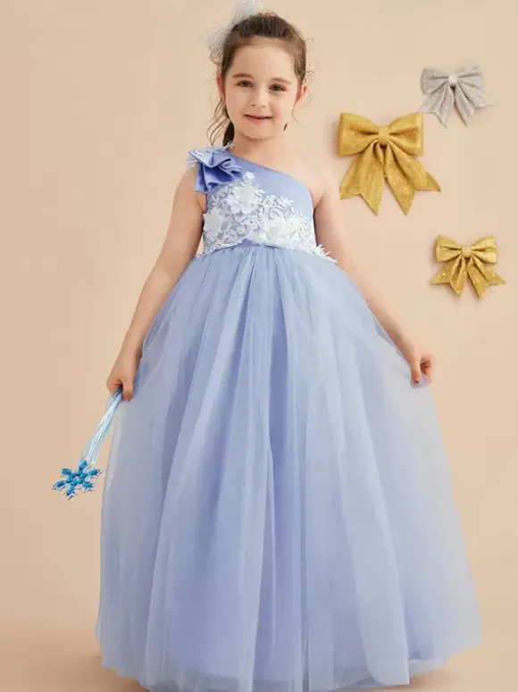 Wedding Flower Girl Dresses Special Occasion Dresses Baby Blue Sleeveless Bows