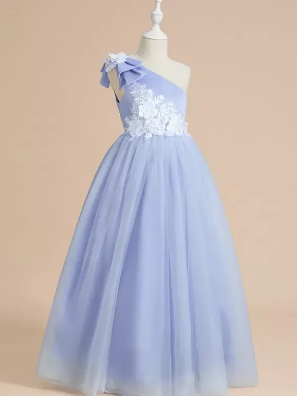 Wedding Flower Girl Dresses Special Occasion Dresses Baby Blue Sleeveless Bows