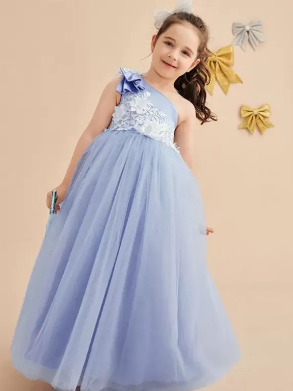 Wedding Flower Girl Dresses Special Occasion Dresses Baby Blue Sleeveless Bows