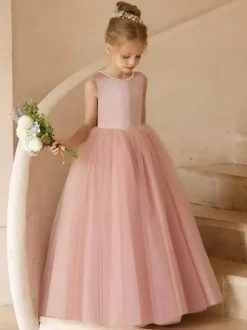 Wedding Flower Girl Dresses Special Occasion Dresses Pink Sleeveless Bows