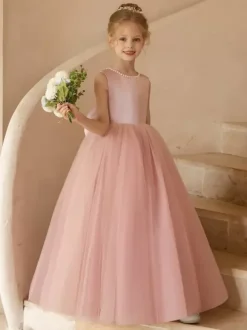 Wedding Flower Girl Dresses Special Occasion Dresses Pink Sleeveless Bows