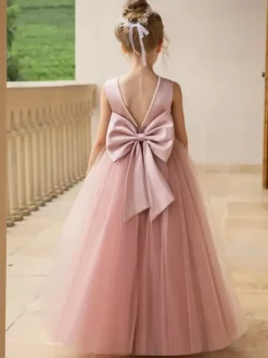 Wedding Flower Girl Dresses Special Occasion Dresses Pink Sleeveless Bows