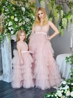 Wedding Flower Girl Dresses Special Occasion Dresses Pink Sleeveless Tiered
