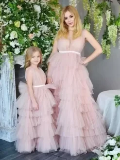 Wedding Flower Girl Dresses Special Occasion Dresses Pink Sleeveless Tiered